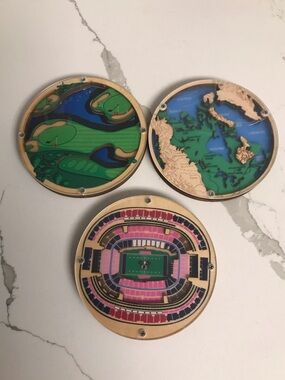 3 Wooden Coasters Unique Layered Golf Canada & Stadium New
